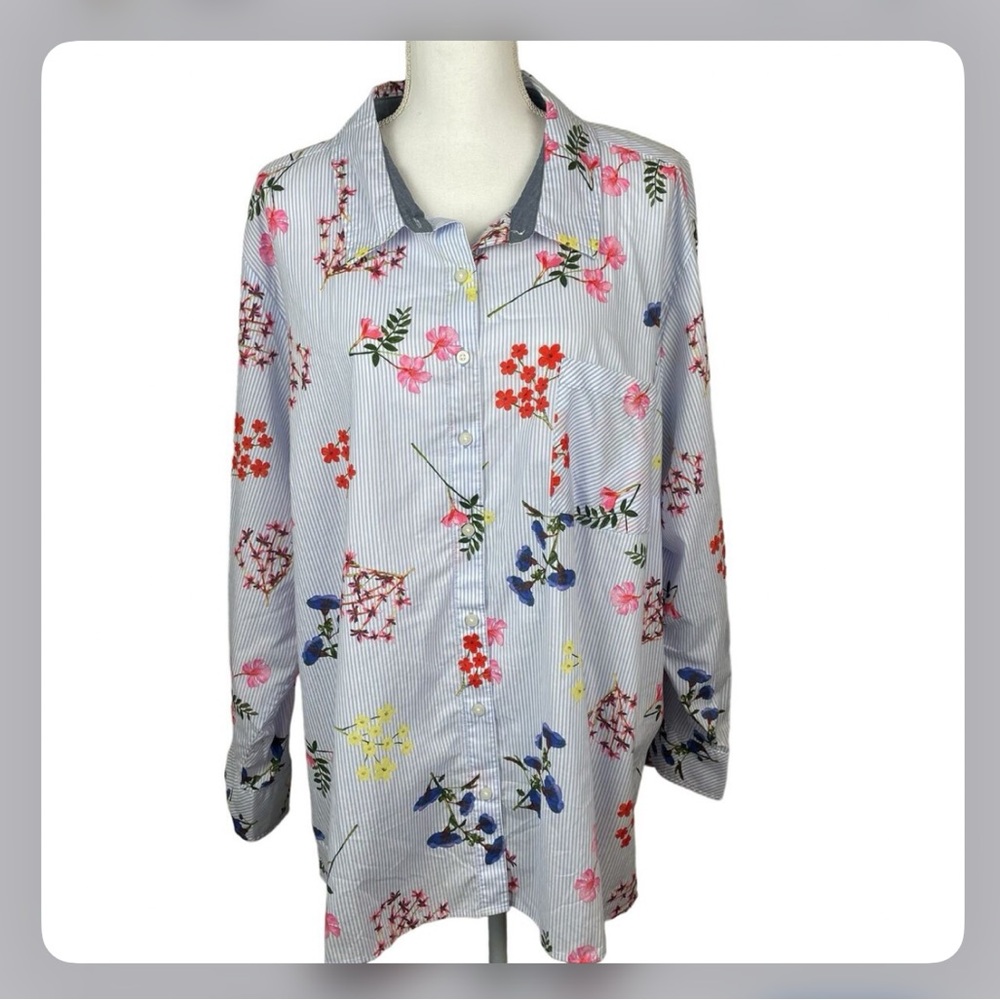 SOLD!Tommy Hilfiger size W XL blue stripe with Floral pattern Button-Up Shirt